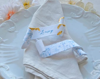 Cornflower Kiss Place Card, Scroll Edition, Minimalist name card with /without foil - Torn paper place card, Place card modern & minimalist