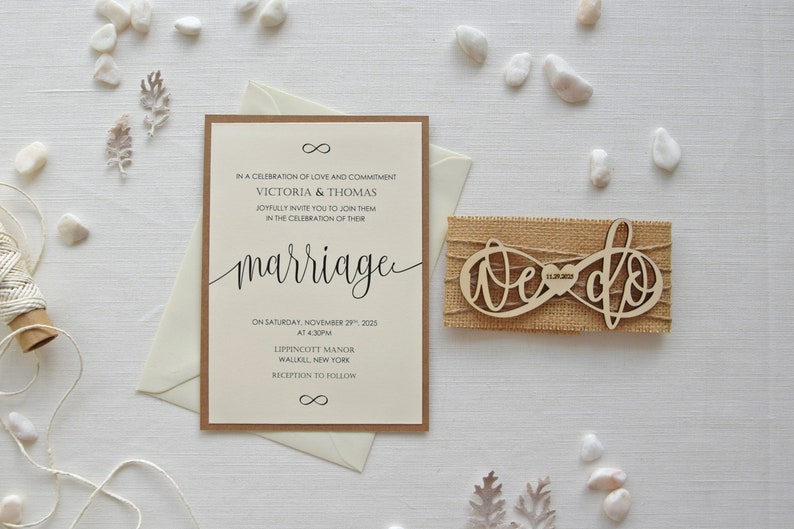 Personalized Rustic We Do Wedding Invitations, Personalized Wooden Wedding Invitation, Rustic Fall Wedding Invite, Infinity Wedding Invites image 2