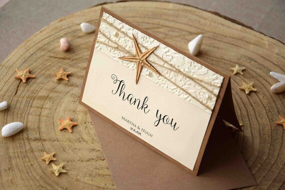 Rustic Beach Wedding Thank You Cards Folded Destination Etsy