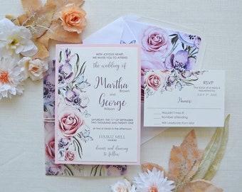 Floral Watercolor Wedding Invitation, Simple Pink Wedding Invitation, Petal Formal Marriage Invitation, Custom Wedding Invitations