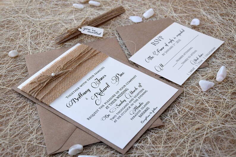 Simple Wedding Invitation Burlap Wedding Invite Custom Etsy