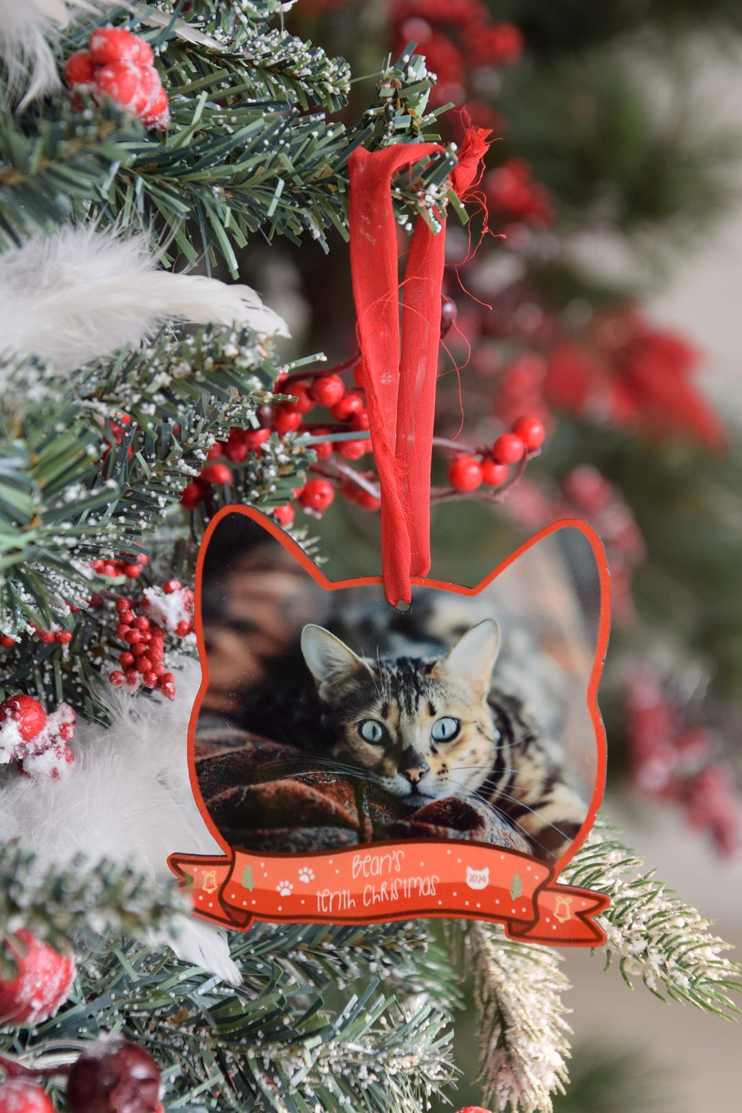Custom Photo Christmas Ornament – Cat Shape, Pet Photo Ornament, Cat ...