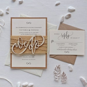 Infinity Rustic Wedding Invitations, Personalized Wood Invitations, Barnyard Wedding Invites, Unusual Wedding Invitations with rsvp