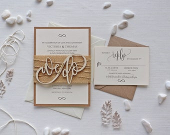 Unendliche rustikale Hochzeitseinladungen, personalisierte Hochzeitseinladungen aus Holz, personalisierte Hochzeitskarten, ungewöhnliche Hochzeitseinladungen mit Rsvp