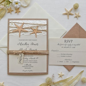 Personalisierte Strandhochzeitseinladungen, Strandhochzeitseinladungen mit RSVP-Karten, rustikale Einladungen, einzigartige Hochzeitskarten