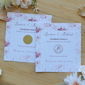 Semi-aangepaste kraskaart voor de trouwdag met strandthema, gepersonaliseerde kraskaart voor gratis drankje, gepersonaliseerde kraskaart voor bruiloften of evenementen