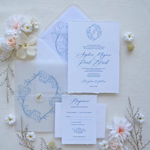 Conjunto de invitaciones de boda Bluebell Twilight, conjunto de invitaciones minimalistas, invitación de boda personalizada, invitación elegante con RSVP