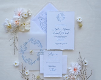 Bluebell Twilight Wedding Invitation Suite, Minimalist Invitation Suite, Personalized Wedding Invitation,  Elegant Invitation with rsvp