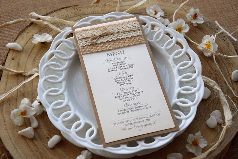 Wedding Dinner Menu Wedding Menu Bridal Shower Menu Rustic Etsy