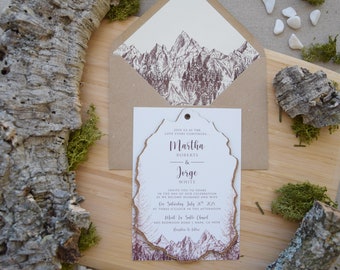 Mountain Rustic Wedding Invitations with RSVP, Unique Rustic Cork Wedding Invitations for Forest Lovers, Custom Cork Wedding Invitations