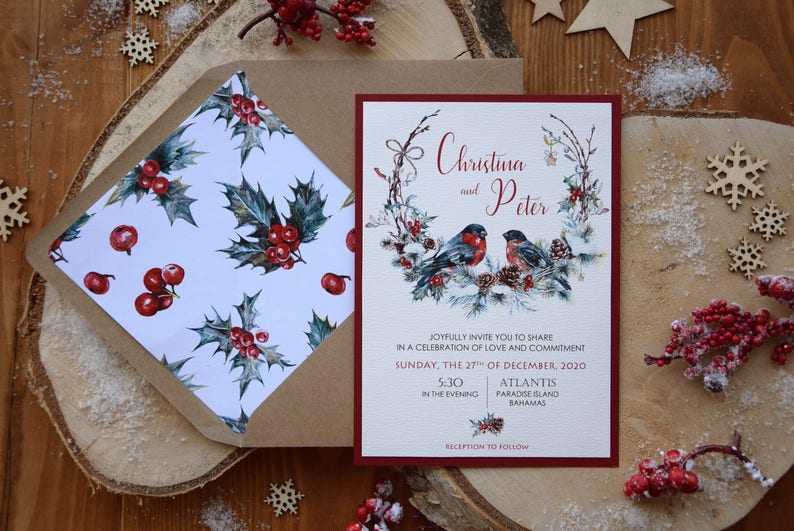 Christmas Invitations Custom Winter Wedding Invitations image 2