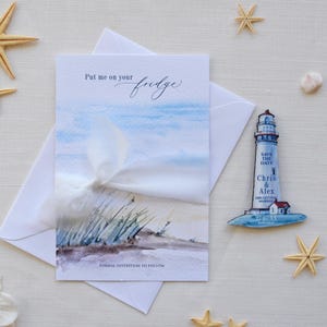 Vuurtoren Bruiloft Save The Date Magneten, Save Our Dave Magneten, Gepersonaliseerde Save the Date Kaarten Ideeën voor een Strand of Maritieme Bruiloft