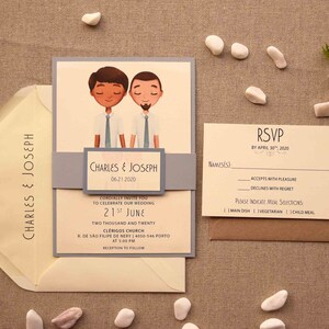 Same-Sex Wedding Invitations, Custom Portrait Wedding Invitations, Couple Marriage Invitations, Personalized Portrait Invites image 1