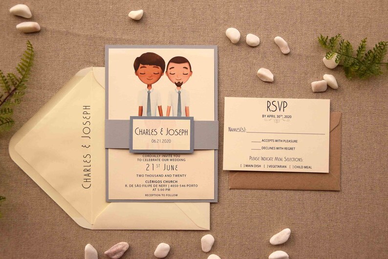 Same-Sex Wedding Invitations, Custom Portrait Wedding Invitations, Couple Marriage Invitations, Personalized Portrait Invites image 1