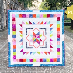 Framed Patchwork Star Modern Quilt Pattern - modern star quilt pattern - modern patchwork star pattern - sawtooth star quilt pattern
