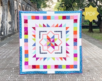 Framed Patchwork Star Quilt Pattern - Modern Sawtooth Design (PDF Pattern)