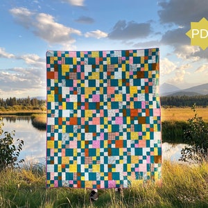 Slightly Scrambled - Beginner Modern Quilt Pattern - Fat Quarter Friendly - Charm Square Friendly - Patchwork Quilt Pattern - downloadable