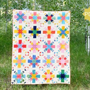 Sunrise Star Quilt Pattern - modern quilt pattern - fat quarter quilt pattern - fat quarter friendly - fat quarter star quilt