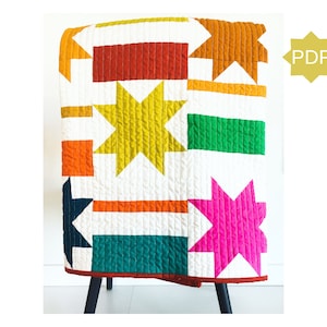 Mismatched Stars and Stripes Quilt Pattern - Sawtooth star quilt pattern - fat quarter quilt pattern - beginner quilt pattern