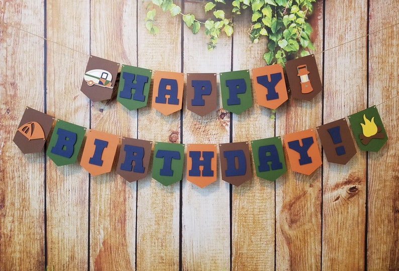 Camping Themed Happy Birthday Banner Boys Birthday Decor Camping Birthday Banner Boys Camping Birthday Decoration