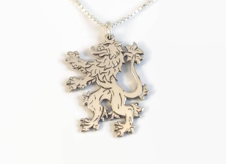 An engraved silver lion pendant on a delicate chain 925 Sterling Silver English Lion Necklace Heraldic Lion Rampant Jewellery