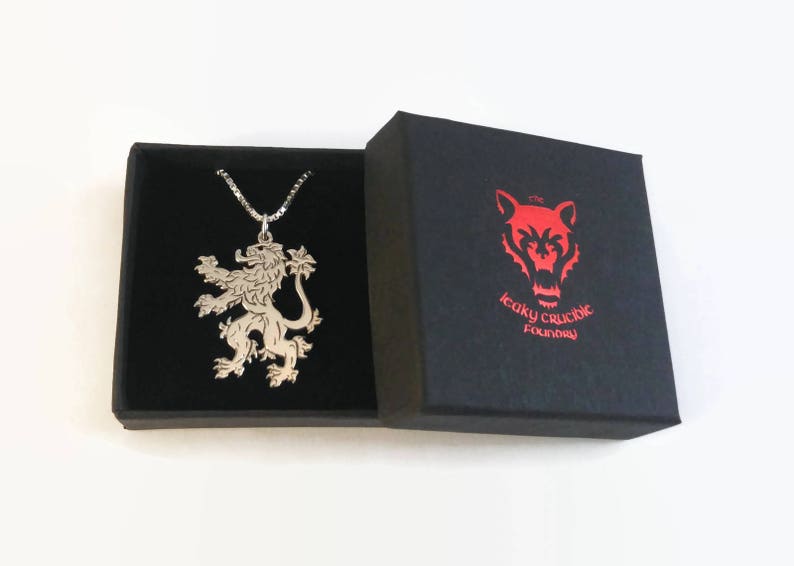 An engraved silver lion pendant on a delicate chain 925 Sterling Silver English Lion Necklace Heraldic Lion Rampant Jewellery