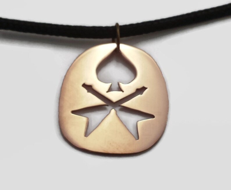 Ace of Spades /& Crossed Guitar Pendant Necklace Heavy Metal Jewelry on Black Cord in Brass Copper or Aluminium
