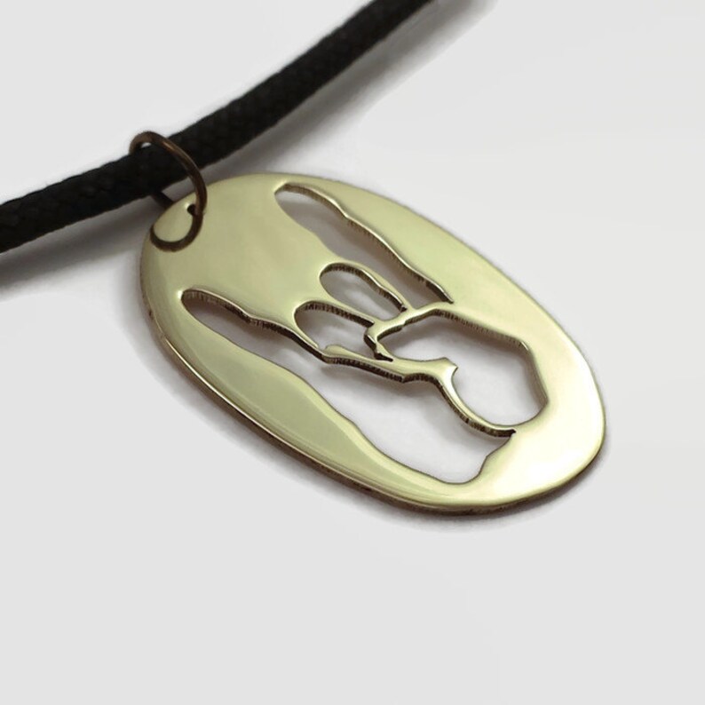 Perfect for any metalhead or rocker Devil Horns Pendant Heavy Metal Jewelry in Brass Copper or Aluminium on Black Cord