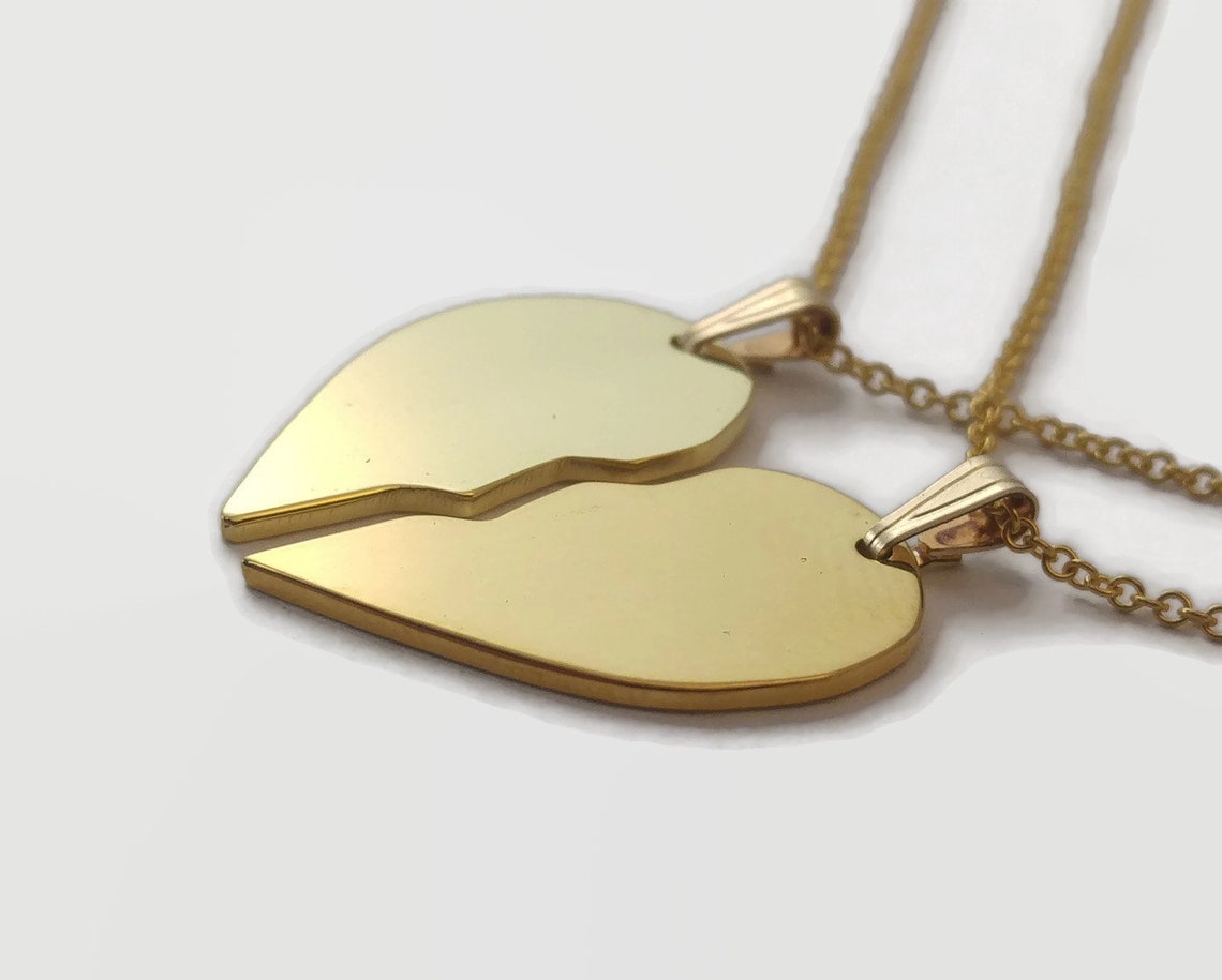 Matching 24 Carat Gold Plated Half Heart Necklaces Couples Etsy