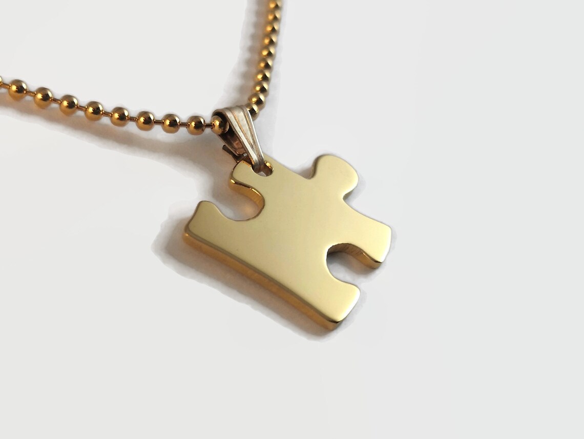 Gold Plated Jigsaw Puzzle Piece Necklace Etsy