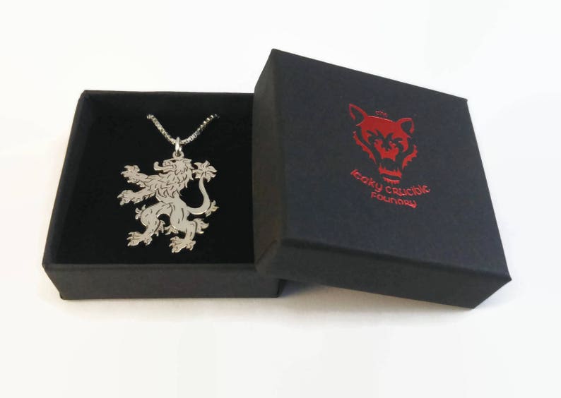 An engraved silver lion pendant on a delicate chain 925 Sterling Silver English Lion Necklace Heraldic Lion Rampant Jewellery