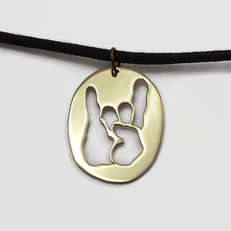 Perfect for any metalhead or rocker Devil Horns Pendant Heavy Metal Jewelry in Brass Copper or Aluminium on Black Cord
