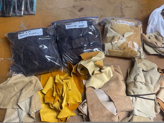 Assorted Deerskin Leather Scraps  3lb