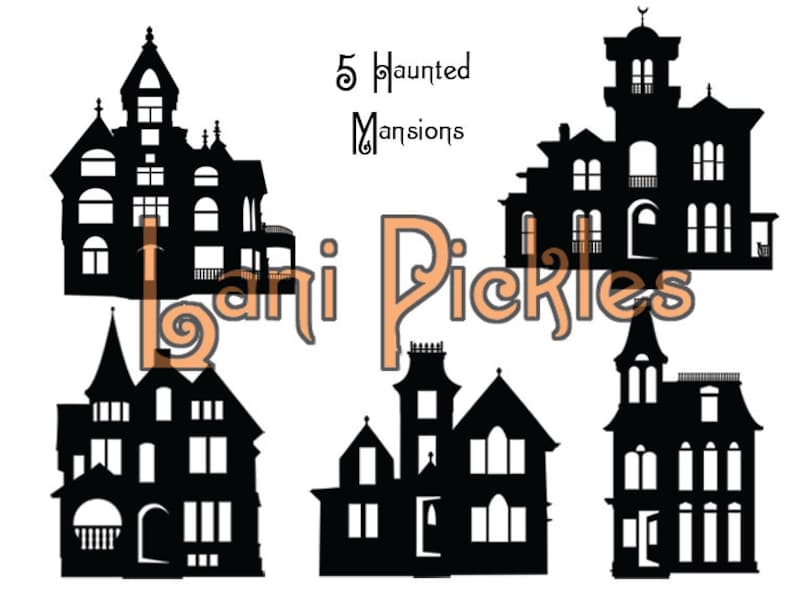 Download 5 Haunted Mansion Houses Silhouettes DIY Wall or Window ...