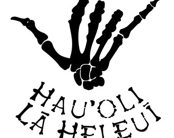 Shaka häng lös skeletthand Glad Halloween i benbokstäver SVG-klippfil