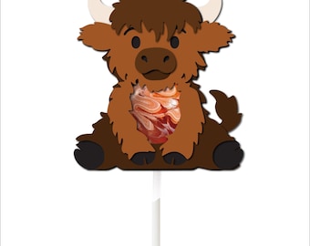 Söt Highland Cow Layered SVG Lollipop Holder – Cricut & Silhouette Kompatibla Klippfiler