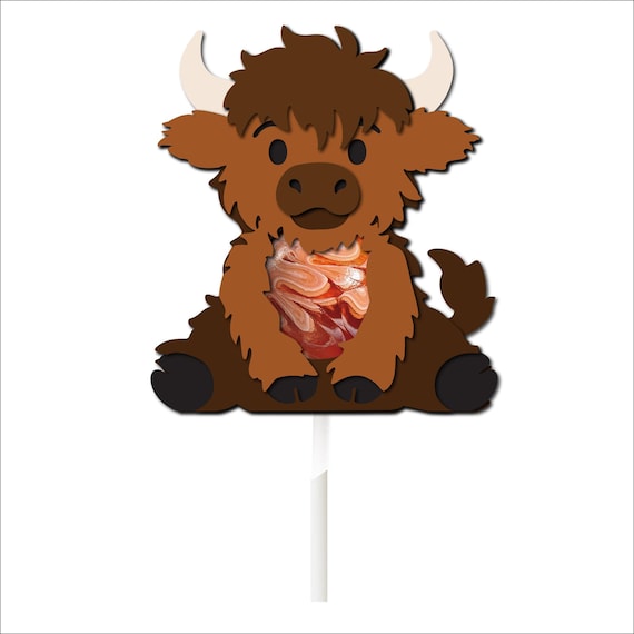 Cute Highland Cow Layered SVG Lollipop Holder – Cricut & Silhouette Compatible Cut Files