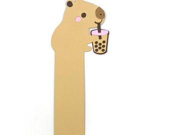 Kapybara Boba bokmärke SVG söta djur Cricut & Silhouette Cut File Print and Cut + Layered SVG Kawaii Kapybara för barn