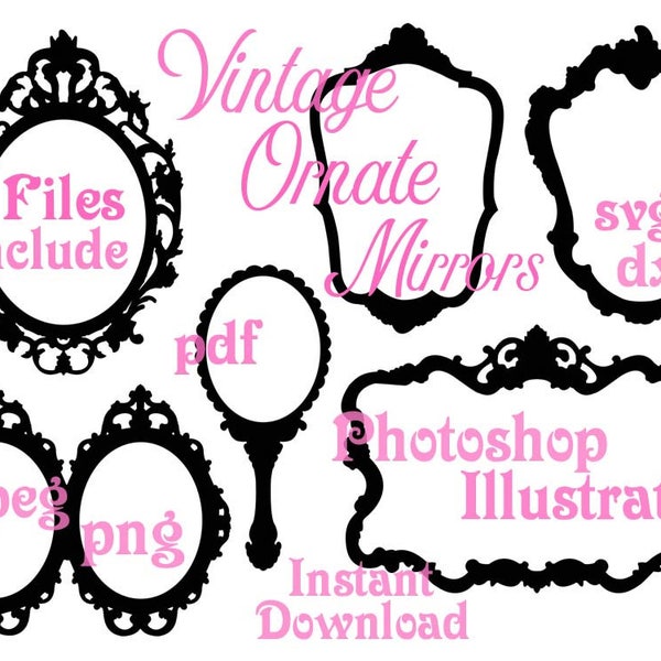 Vintage Ornate Mirror Frame Silhouettes Digital Download svg, dxf, ai, psd, png, pdf, jpeg file formats, high resolution,