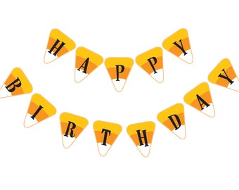Halloween Candy Corn Happy Birthday Party Banner DIY Instant Download Printable
