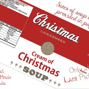 Crème van kerstsoepblikje label DIY direct downloaden afdrukbaar