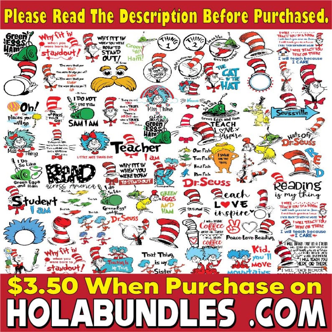 Dr Seuss Svg Bundle, Cat in the Hat SVG, Dr Seuss Hat SVG, Green Eggs ...