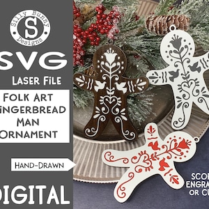 Scandinavian/Folk Art/Nordic Gingerbread Man Ornament SVG File/ Laser Tested