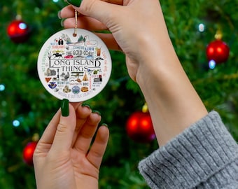 Long Island Things Runde Keramik Verzierung - Andenken - Geschenk für Sie - Geschenk für Ihn - Fire Island - Montauk - Strände - Gedenk