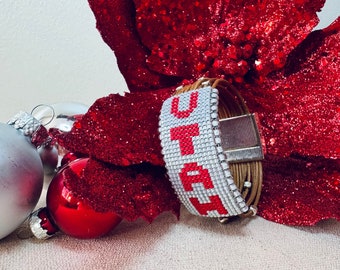 Officially Licensed University of Utah Beaded Leather Bracelet