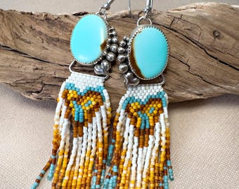 Boucles d'oreilles en argent sterling et turquoise Royston avec accent en forme de cœur : bijoux à franges western
