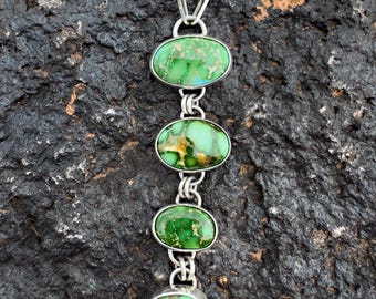 Fabriqué à la main aux États-Unis : collier Lariat Sonora Gold Turquoise en argent sterling .925 avec chaîne trombone ovale