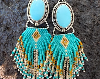 Hand made in USA - Sterling Silver Royston Turquoise Earrings: Western Fringe Jewelry