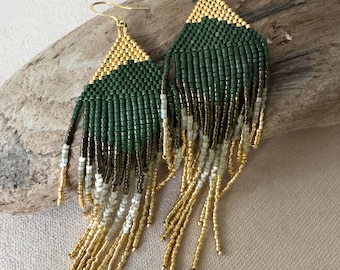 Boucles d'oreilles en perles faites main - Boucles d'oreilles bohème chic avec frange