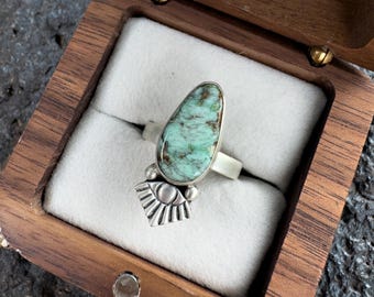 Made in USA: Variscite in .925 Brushed Sterling Silver Ring (US Size 5.5)